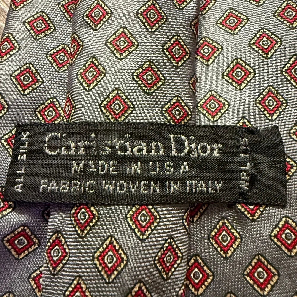 Christian Dior‎ Vintage Made In USA Italian Woven All Slik Geometric Pattern Tie